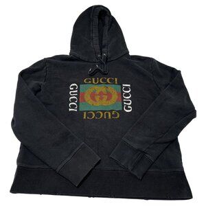 Gucci Distressed GG Box Logo Hoodie in Black